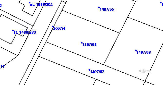 Parcela st. 1497/64 v KÚ Bechyně, Katastrální mapa
