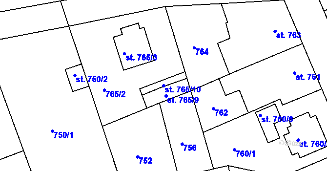 Parcela st. 765/10 v KÚ Bechyně, Katastrální mapa