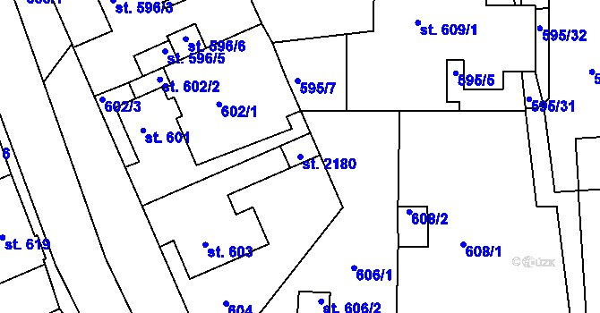 Parcela st. 2180 v KÚ Bechyně, Katastrální mapa