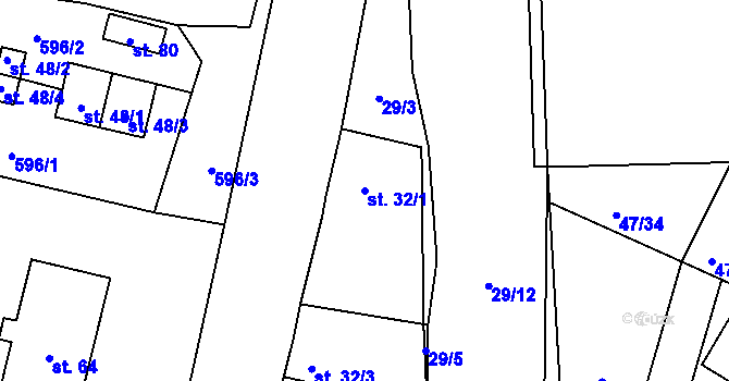 Parcela st. 32/1 v KÚ Senožaty u Bechyně, Katastrální mapa