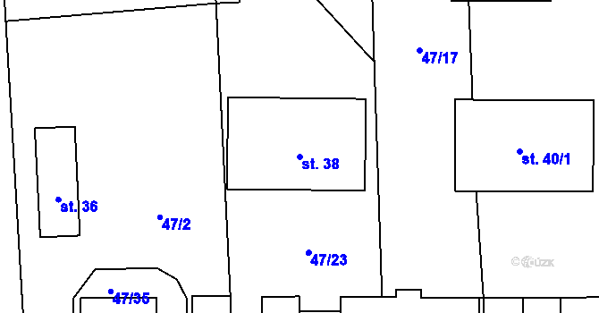 Parcela st. 38 v KÚ Senožaty u Bechyně, Katastrální mapa