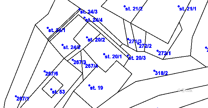 Parcela st. 20/1 v KÚ Bělá u Horní Cerekve, Katastrální mapa