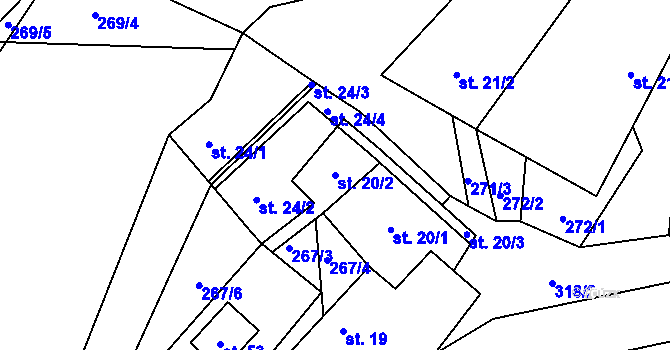 Parcela st. 20/2 v KÚ Bělá u Horní Cerekve, Katastrální mapa