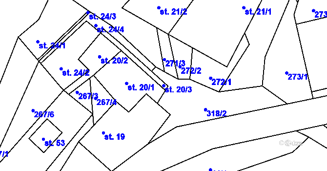 Parcela st. 20/3 v KÚ Bělá u Horní Cerekve, Katastrální mapa