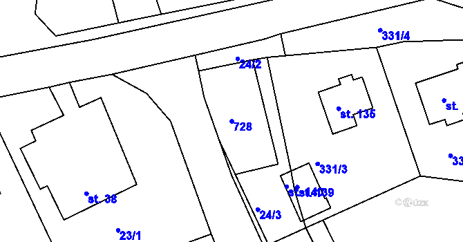 Parcela st. 728 v KÚ Bělá, Katastrální mapa