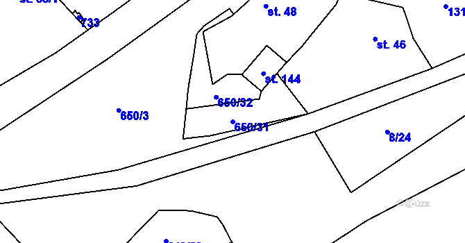 Parcela st. 650/31 v KÚ Bělá, Katastrální mapa