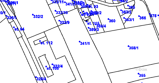 Parcela st. 341/1 v KÚ Bělá, Katastrální mapa