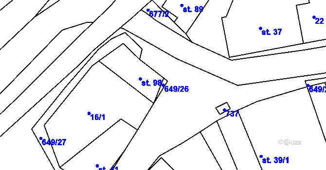 Parcela st. 649/26 v KÚ Bělá, Katastrální mapa