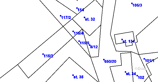 Parcela st. 115/5 v KÚ Bělá, Katastrální mapa
