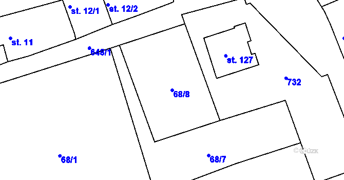 Parcela st. 68/8 v KÚ Bělá, Katastrální mapa