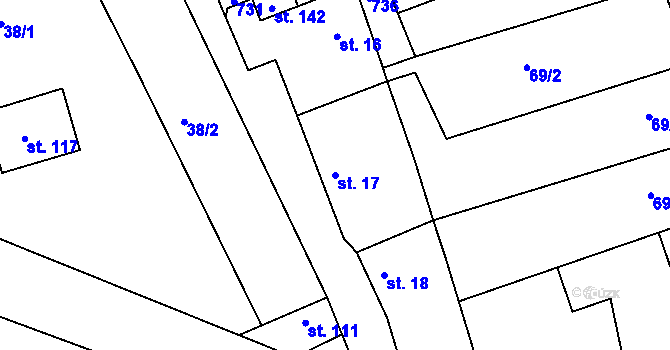 Parcela st. 17 v KÚ Bělá, Katastrální mapa