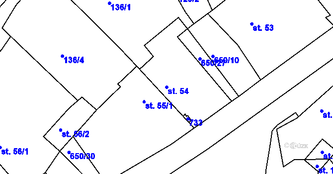 Parcela st. 54 v KÚ Bělá, Katastrální mapa