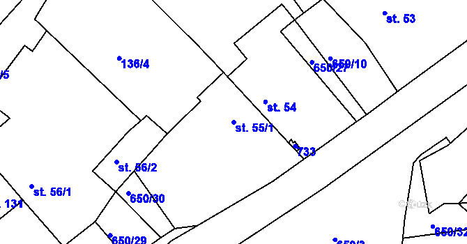 Parcela st. 55/1 v KÚ Bělá, Katastrální mapa