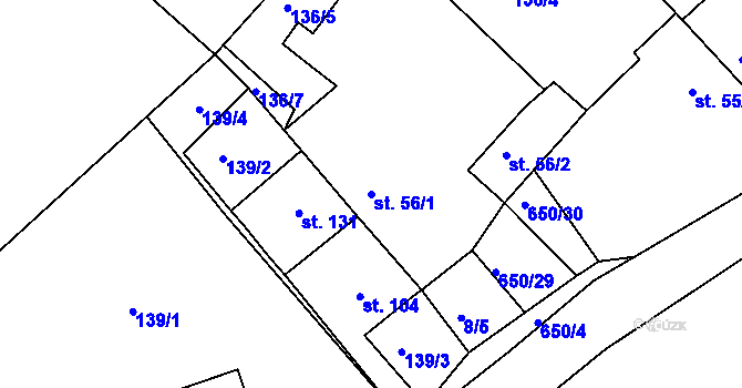 Parcela st. 56/1 v KÚ Bělá, Katastrální mapa