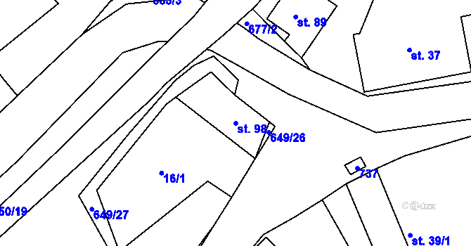 Parcela st. 98 v KÚ Bělá, Katastrální mapa