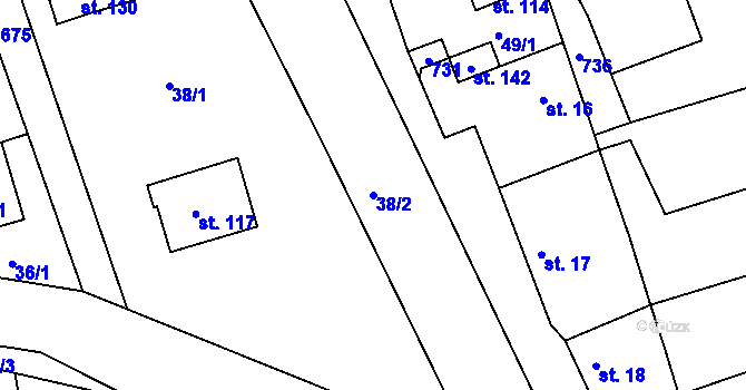Parcela st. 38/2 v KÚ Bělá, Katastrální mapa