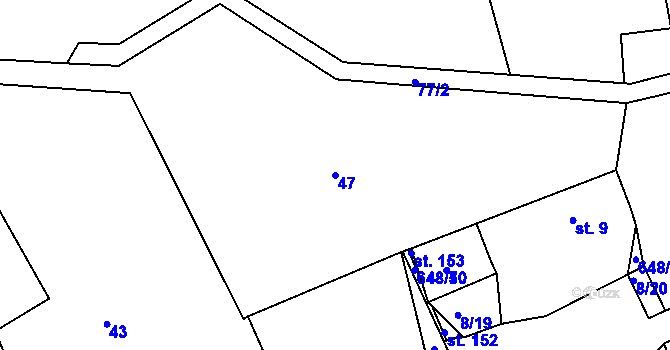 Parcela st. 47 v KÚ Bělá, Katastrální mapa