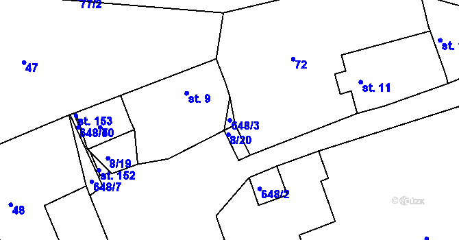 Parcela st. 648/3 v KÚ Bělá, Katastrální mapa