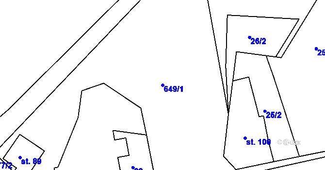 Parcela st. 649/1 v KÚ Bělá, Katastrální mapa