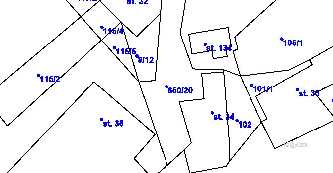 Parcela st. 650/20 v KÚ Bělá, Katastrální mapa