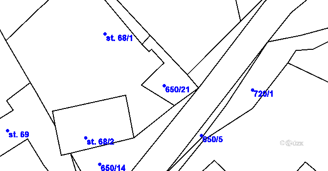 Parcela st. 650/21 v KÚ Bělá, Katastrální mapa