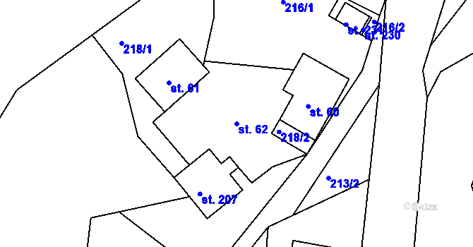 Parcela st. 62 v KÚ Bělá u Staré Paky, Katastrální mapa