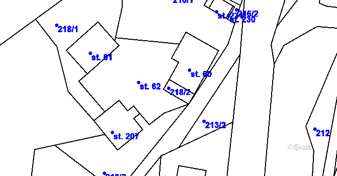 Parcela st. 218/2 v KÚ Bělá u Staré Paky, Katastrální mapa
