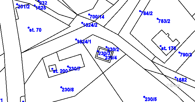 Parcela st. 230/3 v KÚ Bělá u Staré Paky, Katastrální mapa