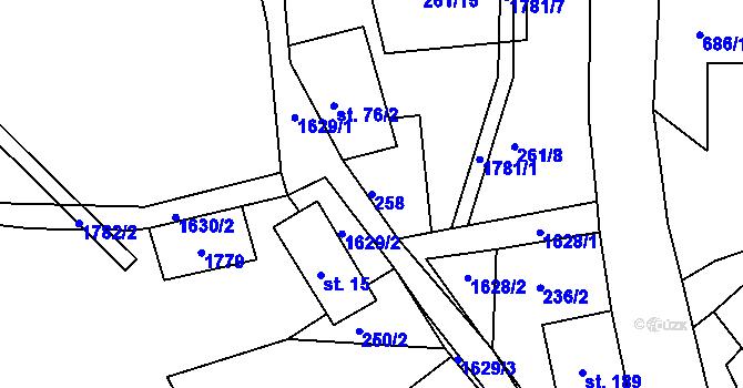 Parcela st. 258 v KÚ Bělá u Staré Paky, Katastrální mapa