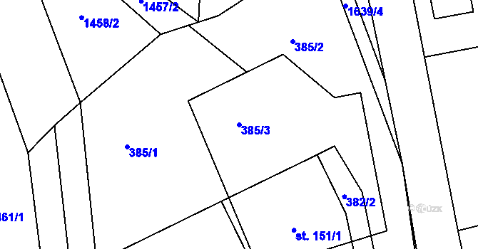 Parcela st. 385/3 v KÚ Bělá u Staré Paky, Katastrální mapa