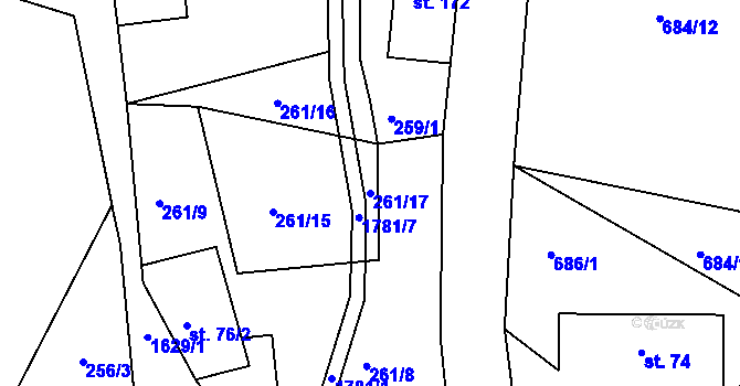 Parcela st. 261/17 v KÚ Bělá u Staré Paky, Katastrální mapa
