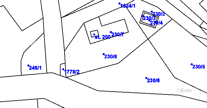 Parcela st. 230/8 v KÚ Bělá u Staré Paky, Katastrální mapa