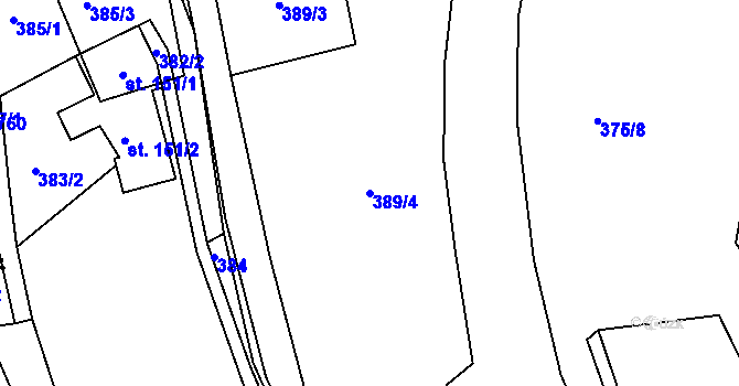 Parcela st. 389/4 v KÚ Bělá u Staré Paky, Katastrální mapa
