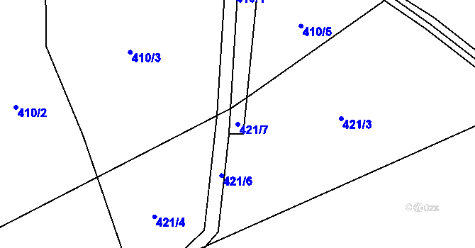 Parcela st. 421/7 v KÚ Bělá u Staré Paky, Katastrální mapa