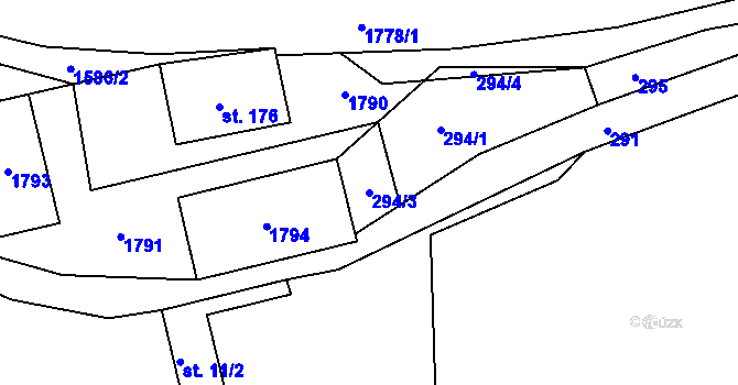 Parcela st. 294/3 v KÚ Bělá u Staré Paky, Katastrální mapa