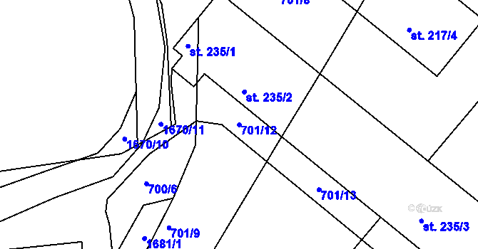 Parcela st. 701/12 v KÚ Bělá u Staré Paky, Katastrální mapa