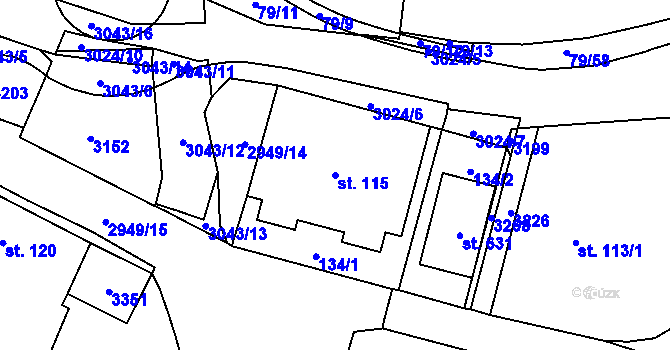 Parcela st. 115 v KÚ Bělá nad Radbuzou, Katastrální mapa