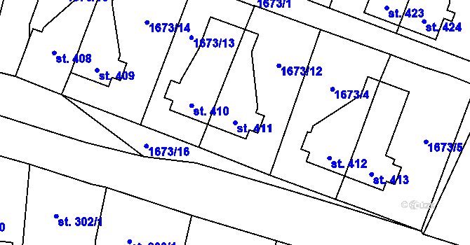Parcela st. 411 v KÚ Bělá nad Radbuzou, Katastrální mapa
