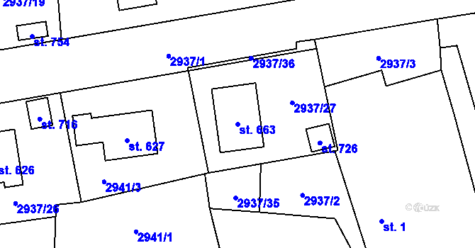 Parcela st. 663 v KÚ Bělá nad Radbuzou, Katastrální mapa