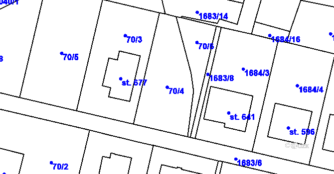 Parcela st. 70/4 v KÚ Bělá nad Radbuzou, Katastrální mapa