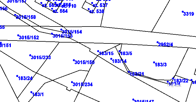 Parcela st. 183/15 v KÚ Bělá nad Radbuzou, Katastrální mapa