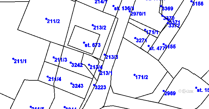 Parcela st. 213/3 v KÚ Bělá nad Radbuzou, Katastrální mapa