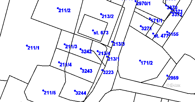 Parcela st. 213/4 v KÚ Bělá nad Radbuzou, Katastrální mapa