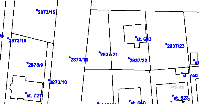 Parcela st. 2937/21 v KÚ Bělá nad Radbuzou, Katastrální mapa