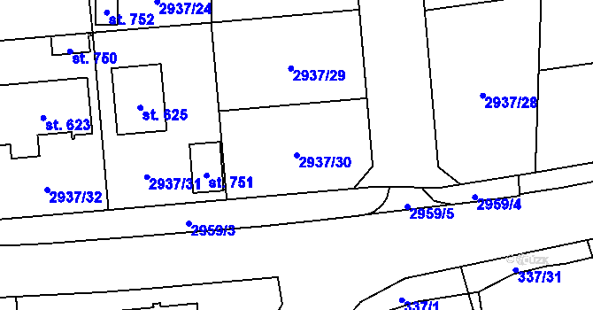 Parcela st. 2937/30 v KÚ Bělá nad Radbuzou, Katastrální mapa