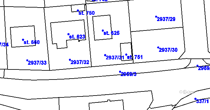 Parcela st. 2937/31 v KÚ Bělá nad Radbuzou, Katastrální mapa
