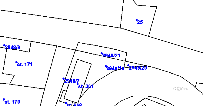 Parcela st. 2948/21 v KÚ Bělá nad Radbuzou, Katastrální mapa