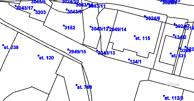 Parcela st. 3043/13 v KÚ Bělá nad Radbuzou, Katastrální mapa