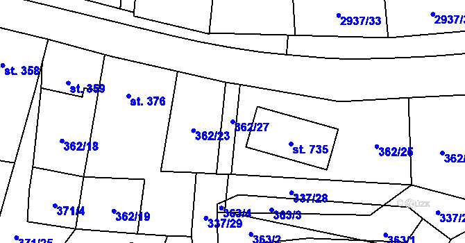 Parcela st. 362/27 v KÚ Bělá nad Radbuzou, Katastrální mapa