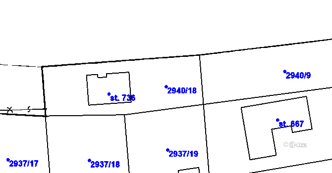 Parcela st. 2940/18 v KÚ Bělá nad Radbuzou, Katastrální mapa